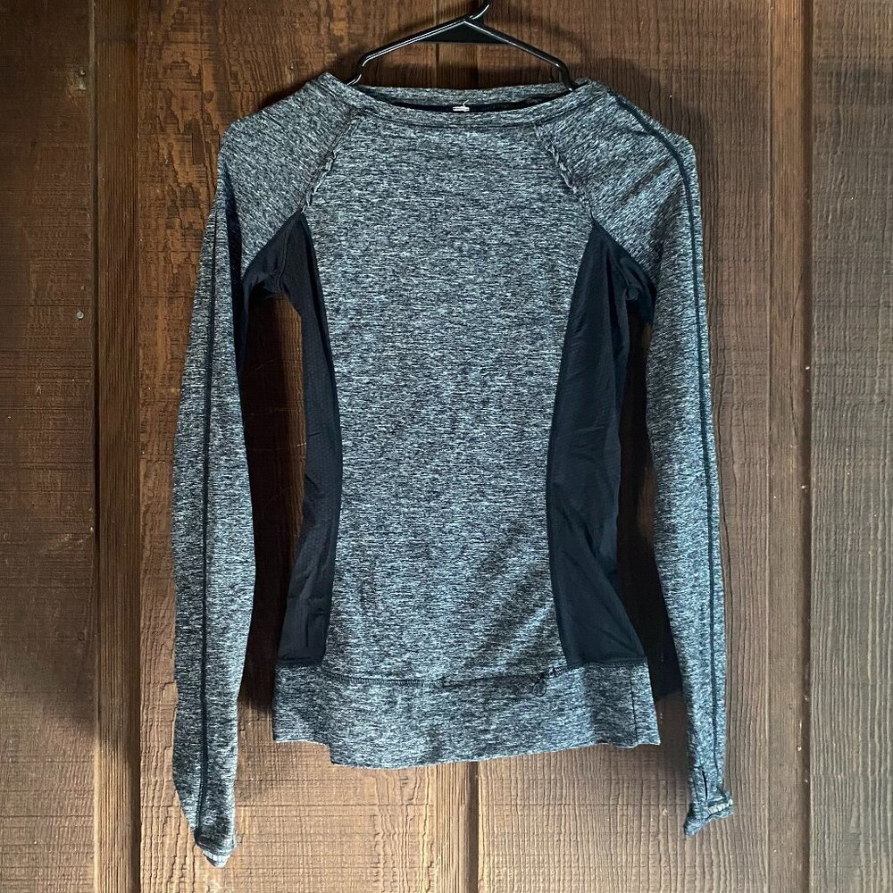 Lululemon Full Tilt Black Gray Speckled Long Sleeve Workout Top Size 2